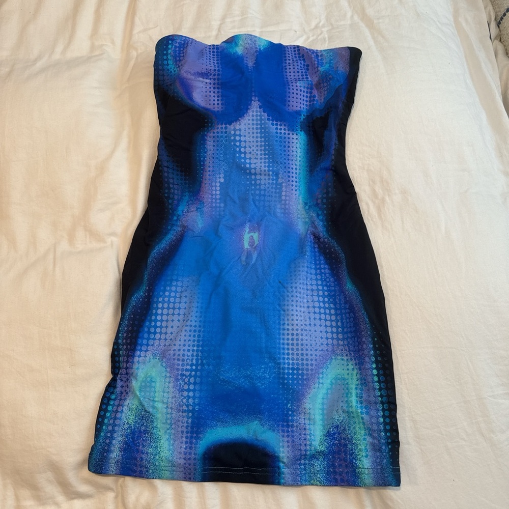 white fox strapless dress